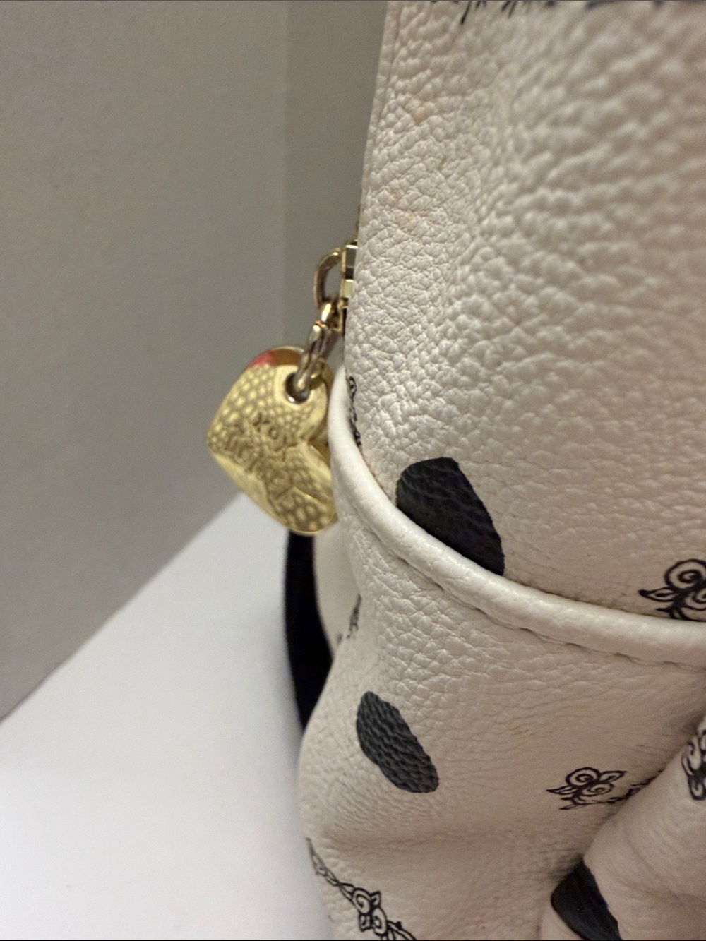 Betsey Johnson Cream and Black Heart Print Backpack - Picture 3 of 8